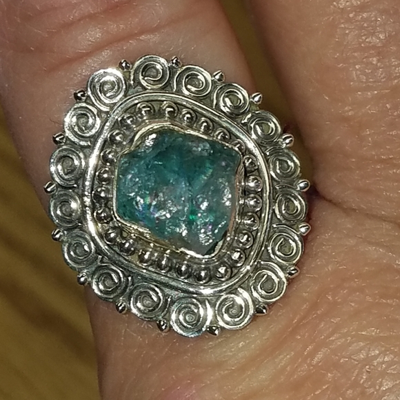 New Sterlibg Silver Aquamarine natural cut ring Size 8.5 - Picture 4 of 7